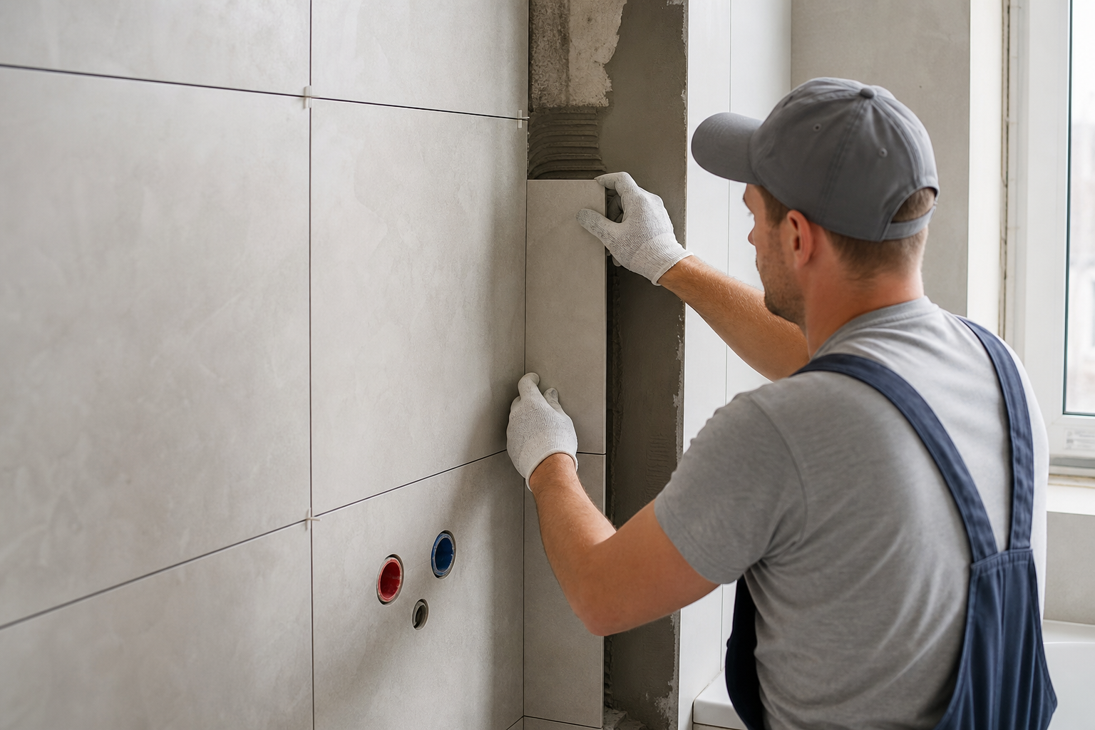 Professional wall tiling during interior finishing in Warsaw