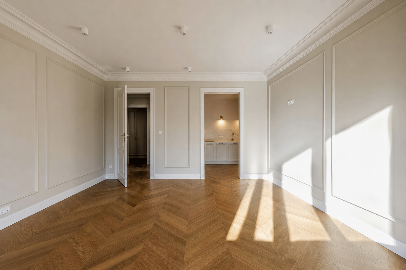 Decorative molding and painted finishes in renovated Warsaw apartment