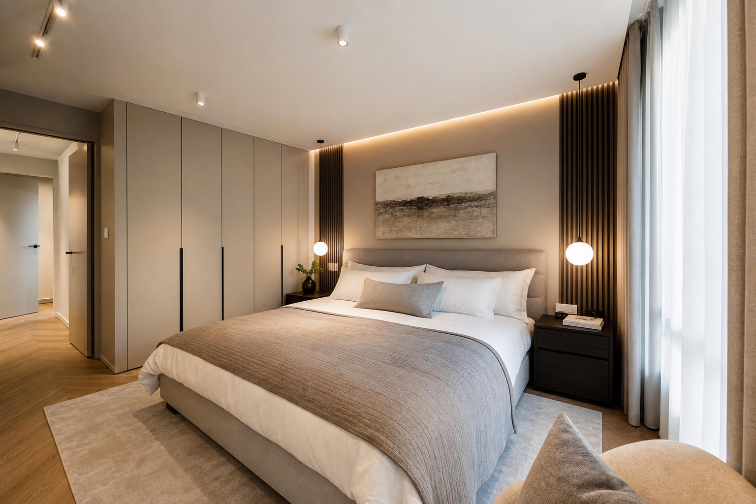 Renovated bedroom interior in a Warsaw apartment